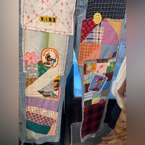 Free People Colorful Patchwork Straight Leg Jeans - Picture 15 of 16